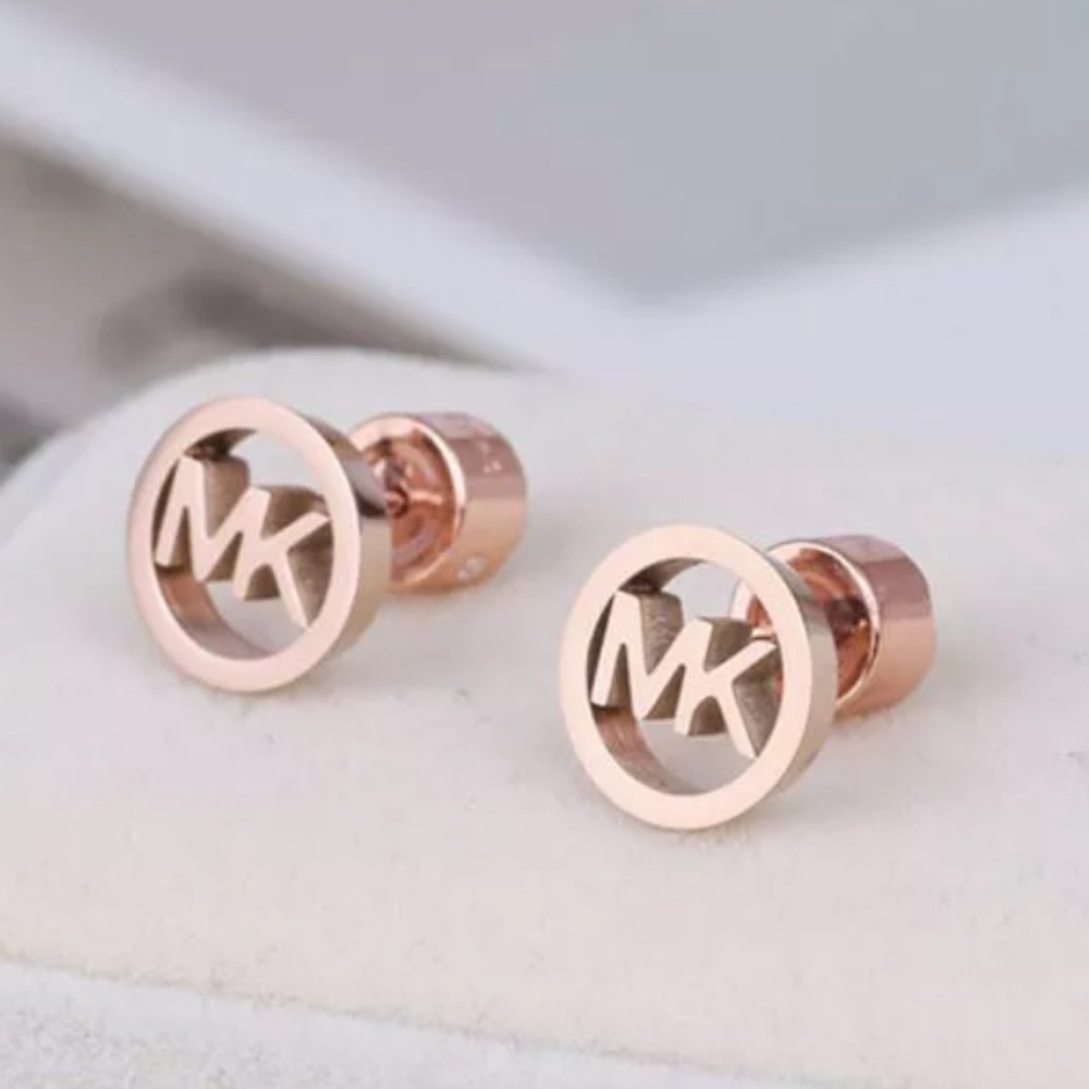 Michael Kors Rose Gold Circle Logo Stud Earrings - Picture 2 of 3